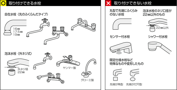 取付け可能な水栓一覧